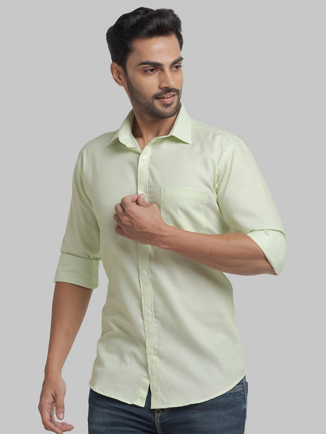 

Park Avenue Men Green Slim Fit Organic Cotton Casual Shirt
