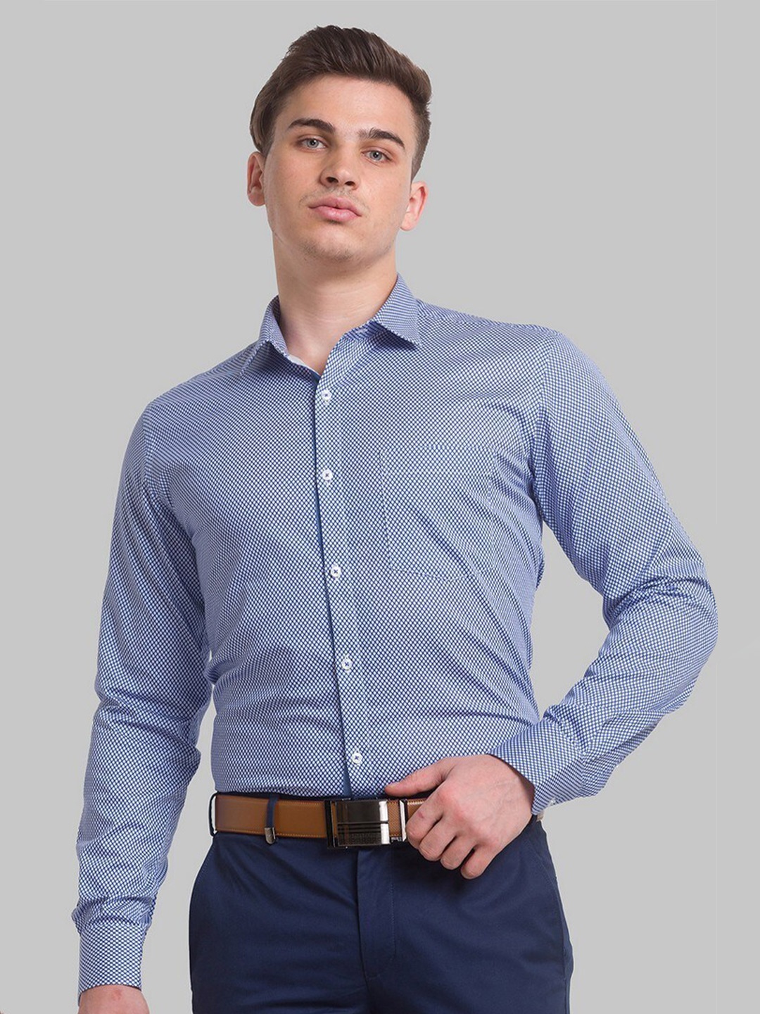 

Park Avenue Men Blue Slim Fit Printed Organic Cotton Formal Shirt