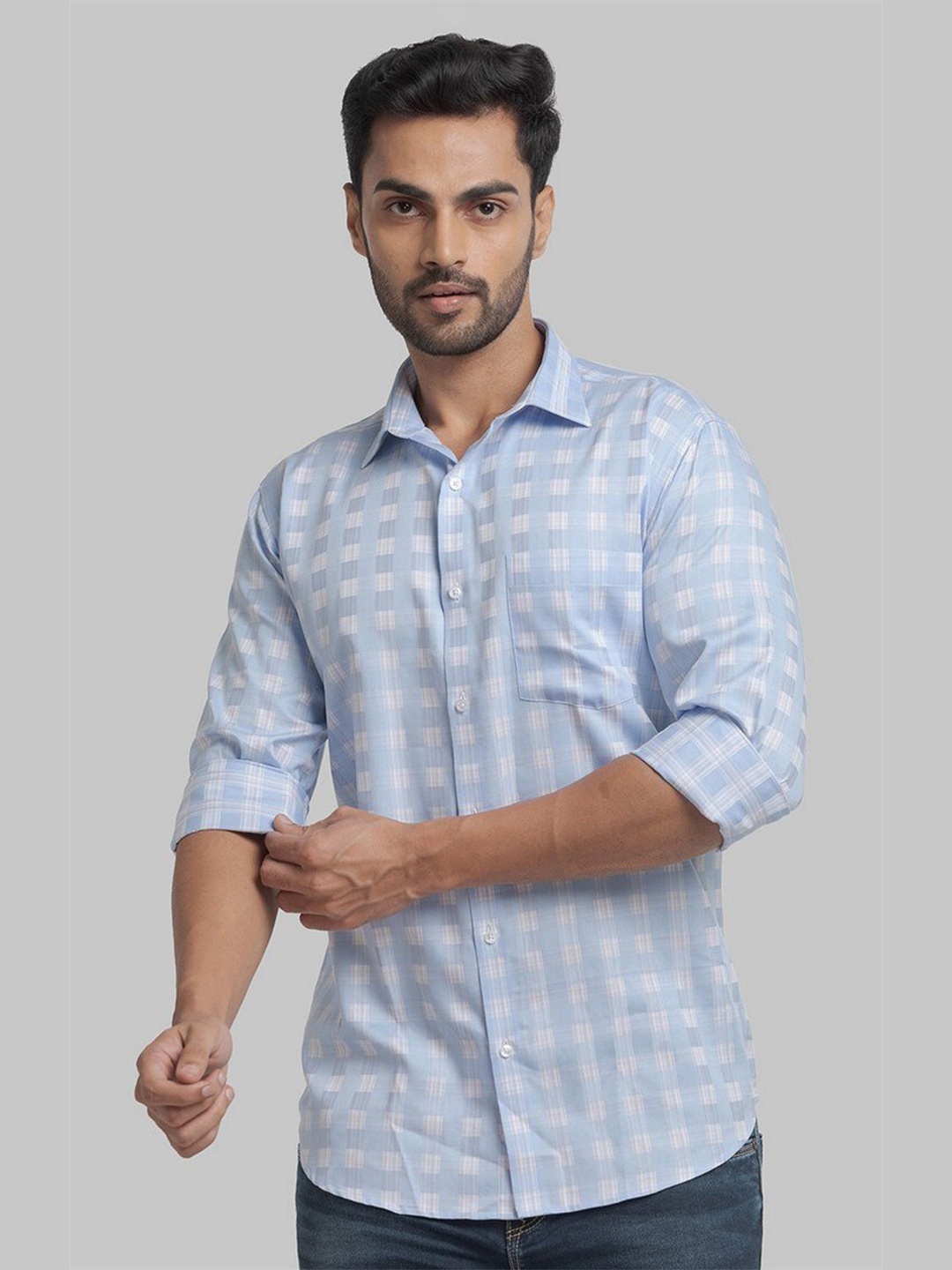 

Park Avenue Men Blue Slim Fit Checked Organic Cotton Casual Shirt