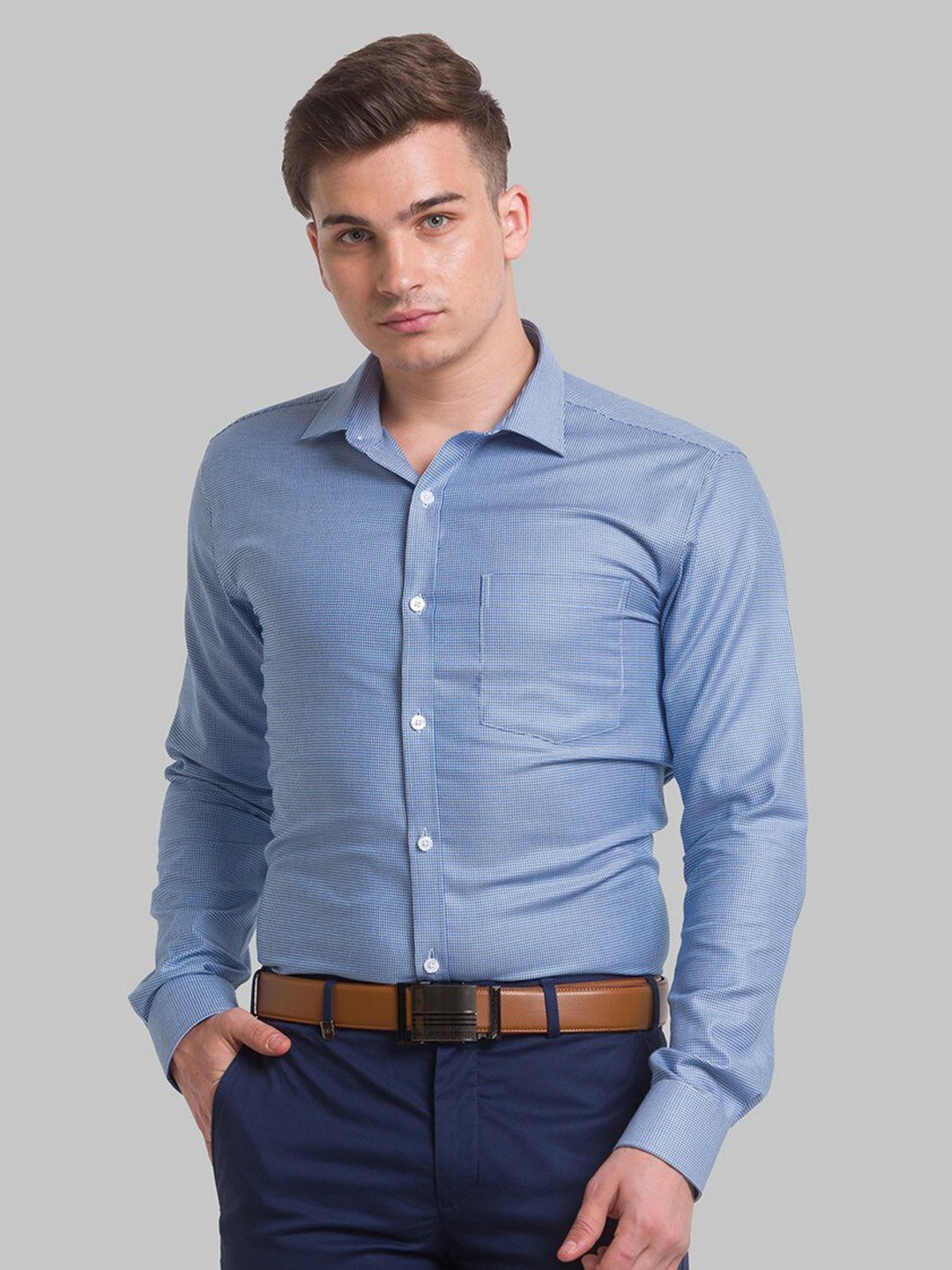 

Park Avenue Men Blue Micro Checks Checked Organic Cotton Formal Shirt