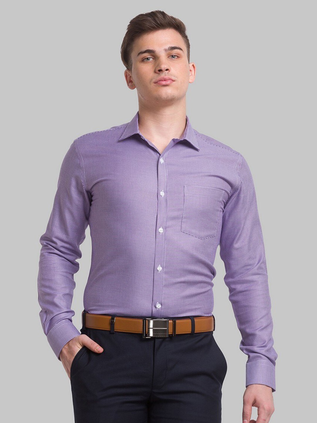 

Park Avenue Men Purple Slim Fit Micro Checks Checked Organic Cotton Formal Shirt