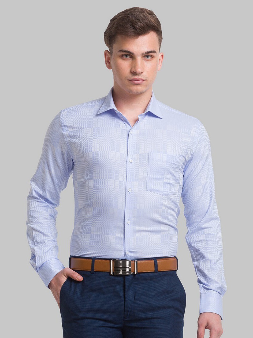 

Park Avenue Men Blue Slim Fit Printed Organic Cotton Formal Shirt