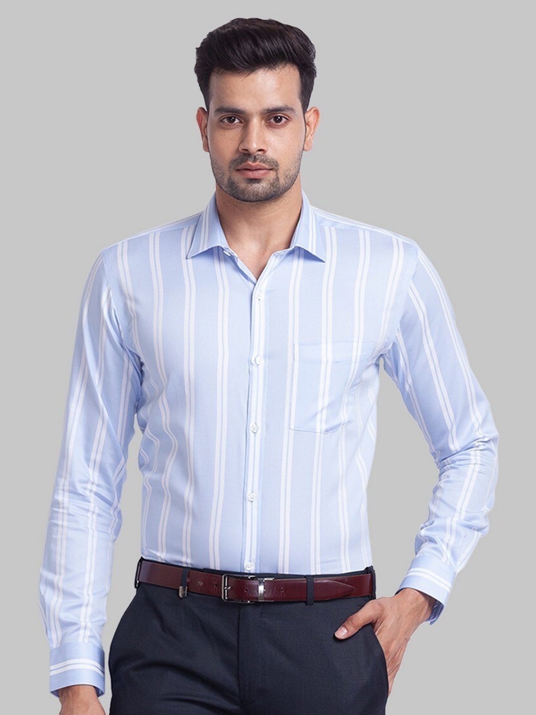 

Park Avenue Men Blue Striped Organic Cotton Formal Shirt
