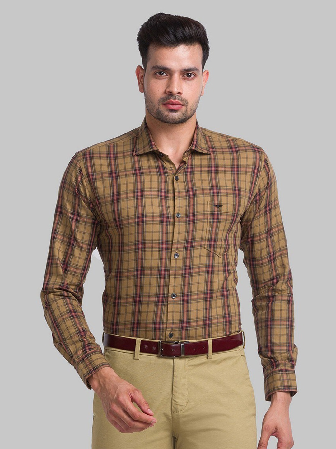 

Park Avenue Men Yellow Slim Fit Tartan Checks Checked Organic Cotton Casual Shirt