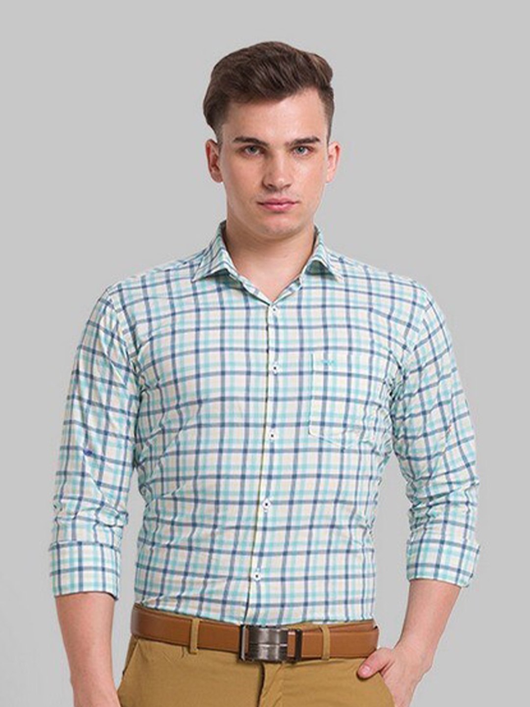 

Park Avenue Men Yellow Slim Fit Checked Organic Cotton Casual Shirt