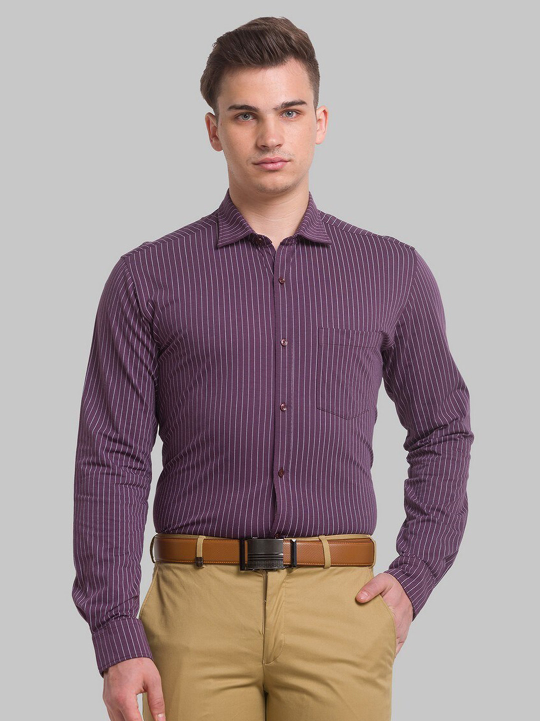 

Park Avenue Men Purple Slim Fit Striped Organic Cotton Formal Shirt