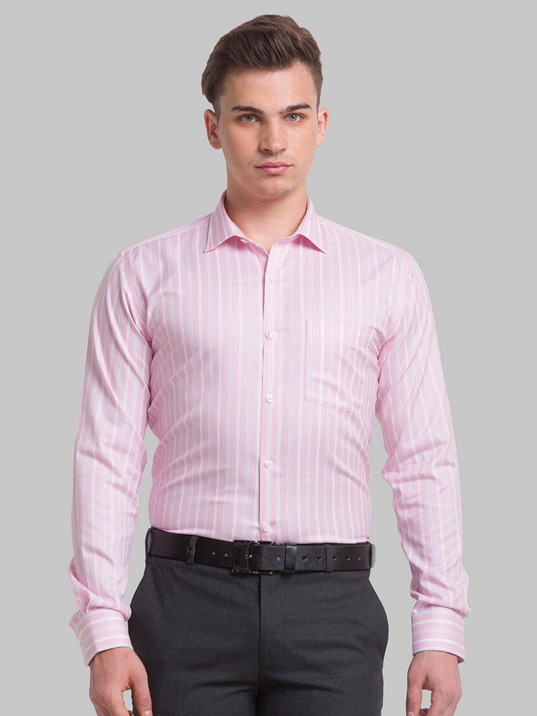 

Park Avenue Men Pink Slim Fit Striped Organic Cotton Formal Shirt