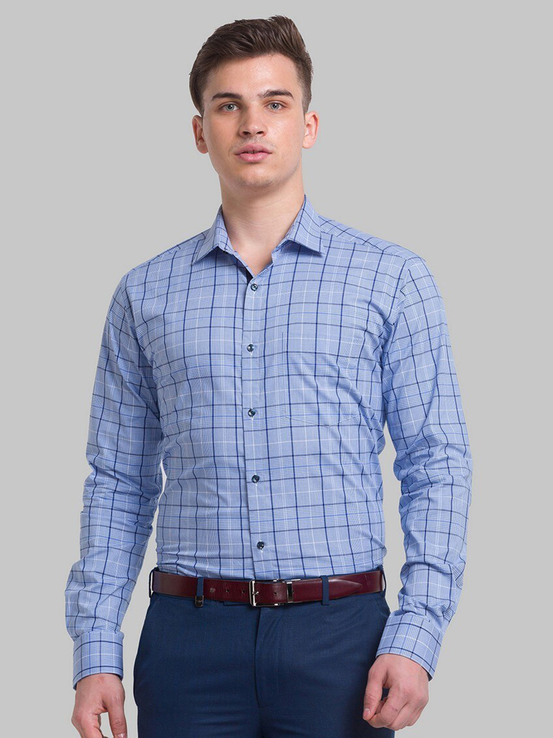 

Park Avenue Men Blue Checked Casual Organic cotton Shirt