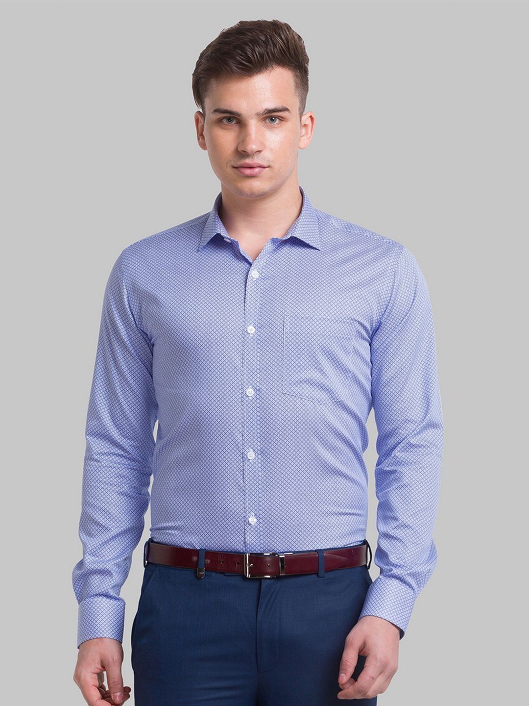 Park Avenue Men Blue Textured Formal Shirt