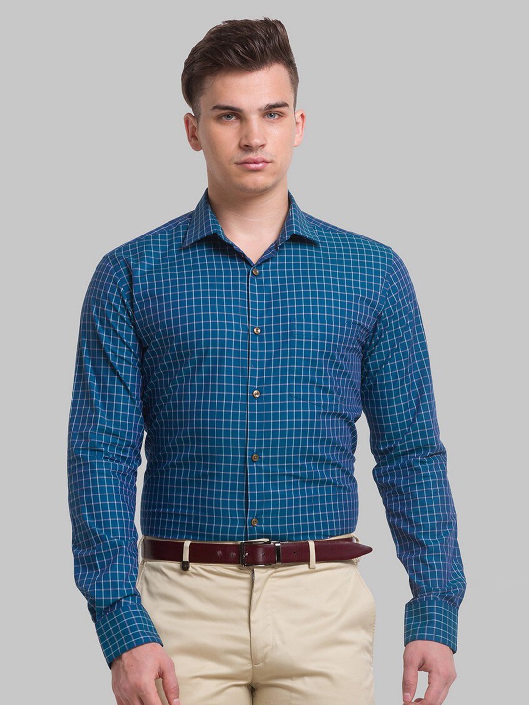 

Park Avenue Men Blue Checked Formal Shirt