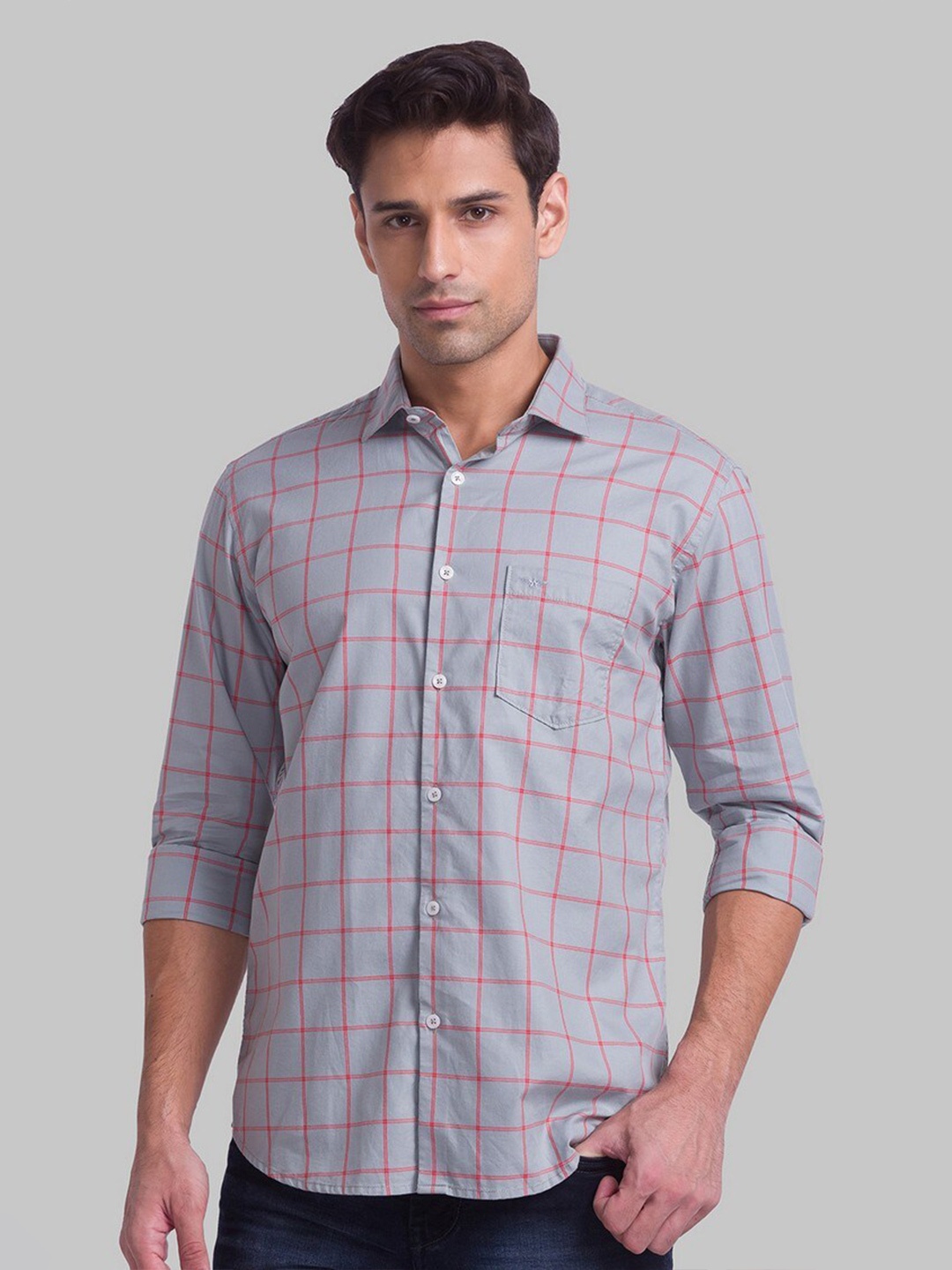 

Park Avenue Men Grey Slim Fit Checked Casual Shirt
