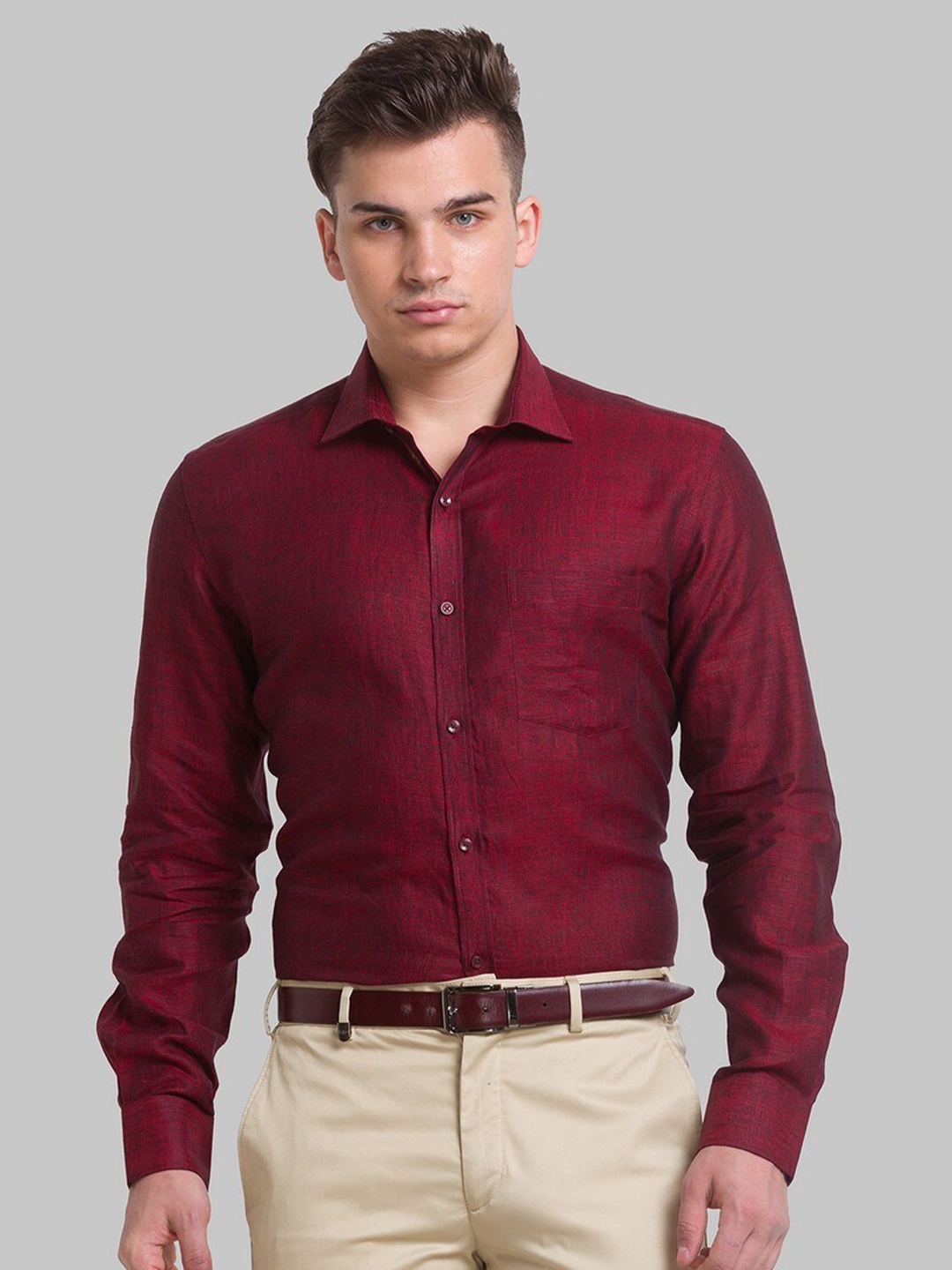 Park Avenue Men Maroon Solid Formal Shirt