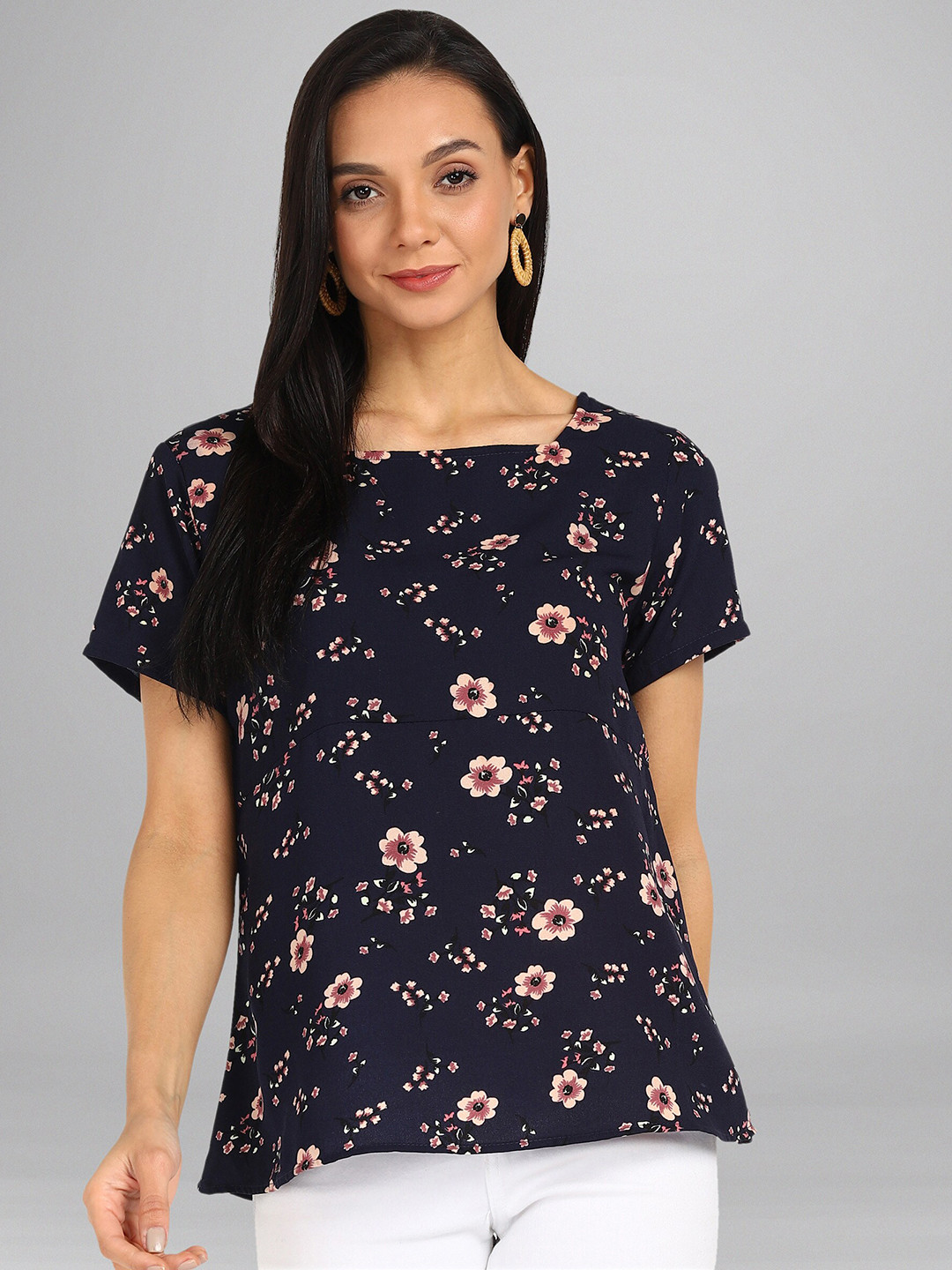 

Fashfun Women Navy Blue Floral Print Top