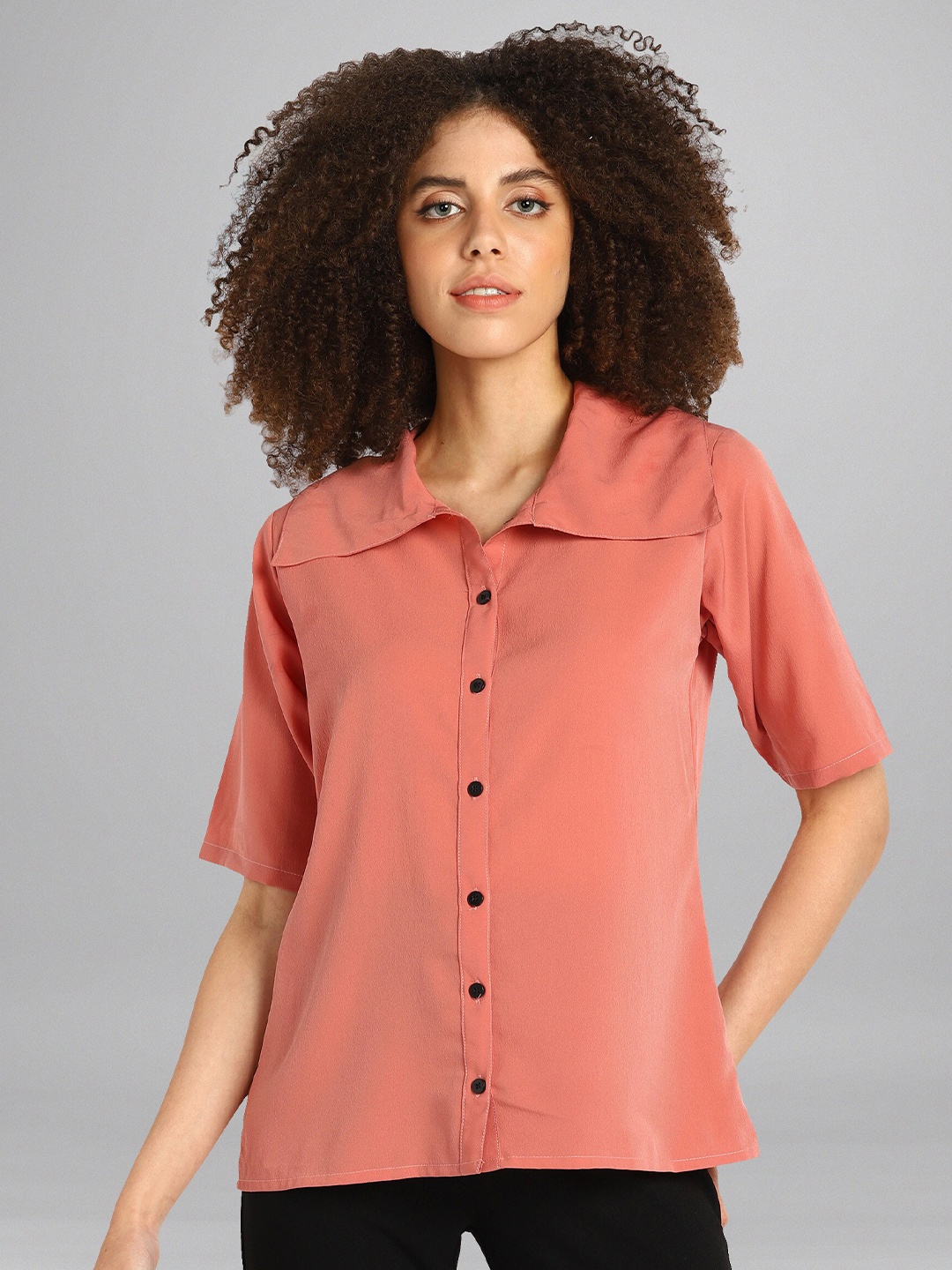 

Fashfun Women Peach-Coloured Crepe Shirt Style Top