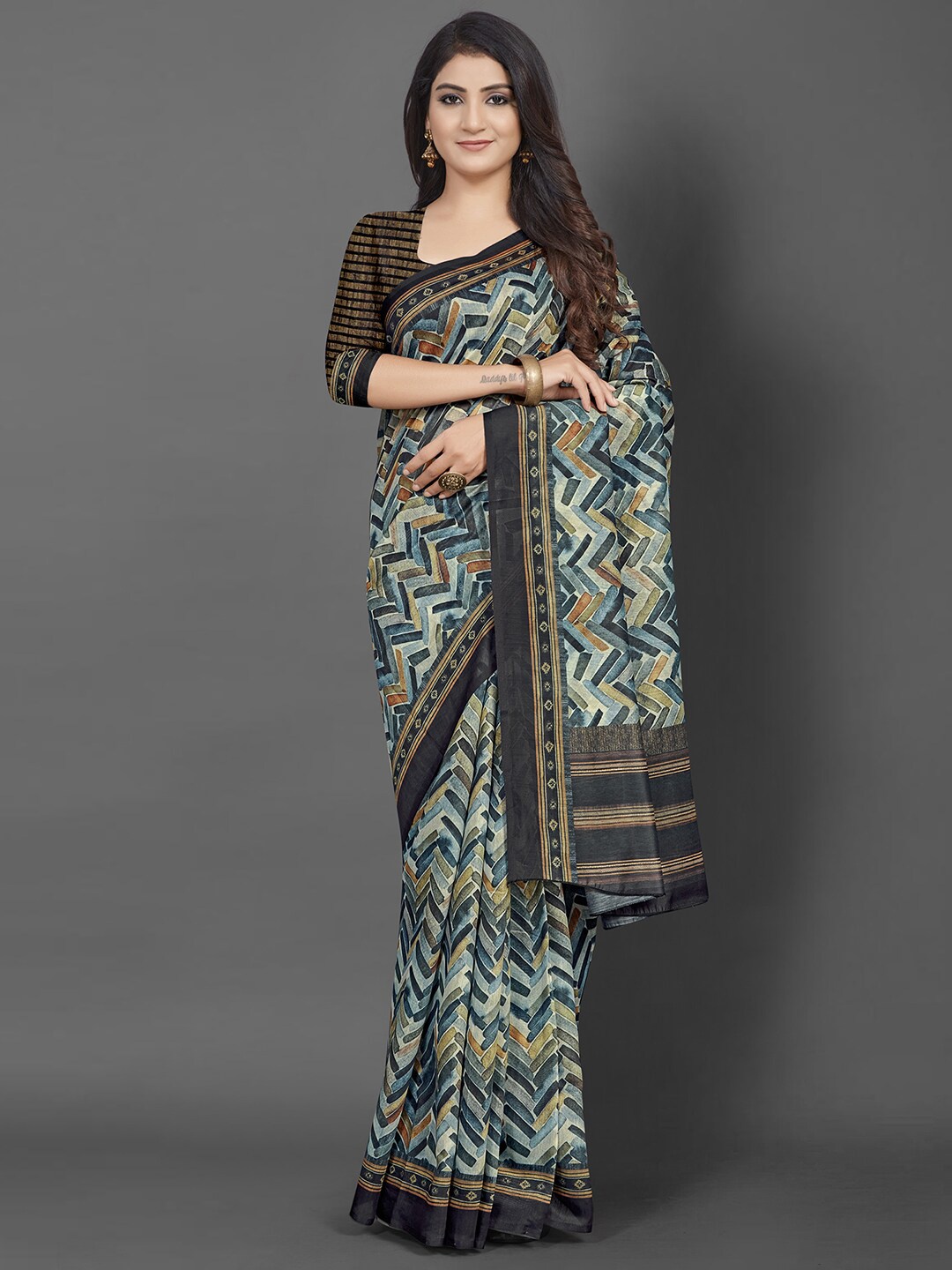 

Mitera Grey & Brown Bagh Saree