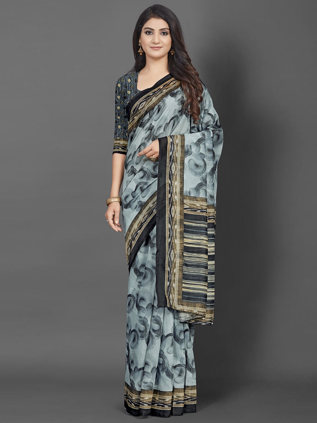 

Mitera Grey & Brown Bagh Saree