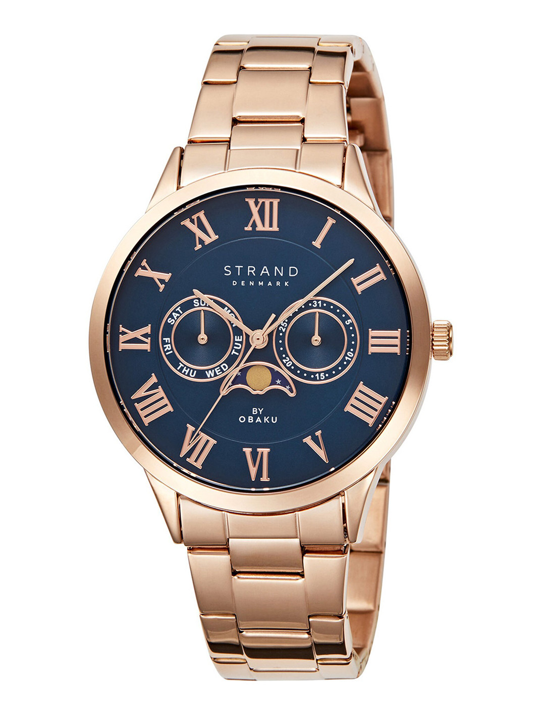 

STRAND BY OBAKU Men Blue Brass Dial & Rose Gold Toned Straps Watch S728GMVLSV-Blue