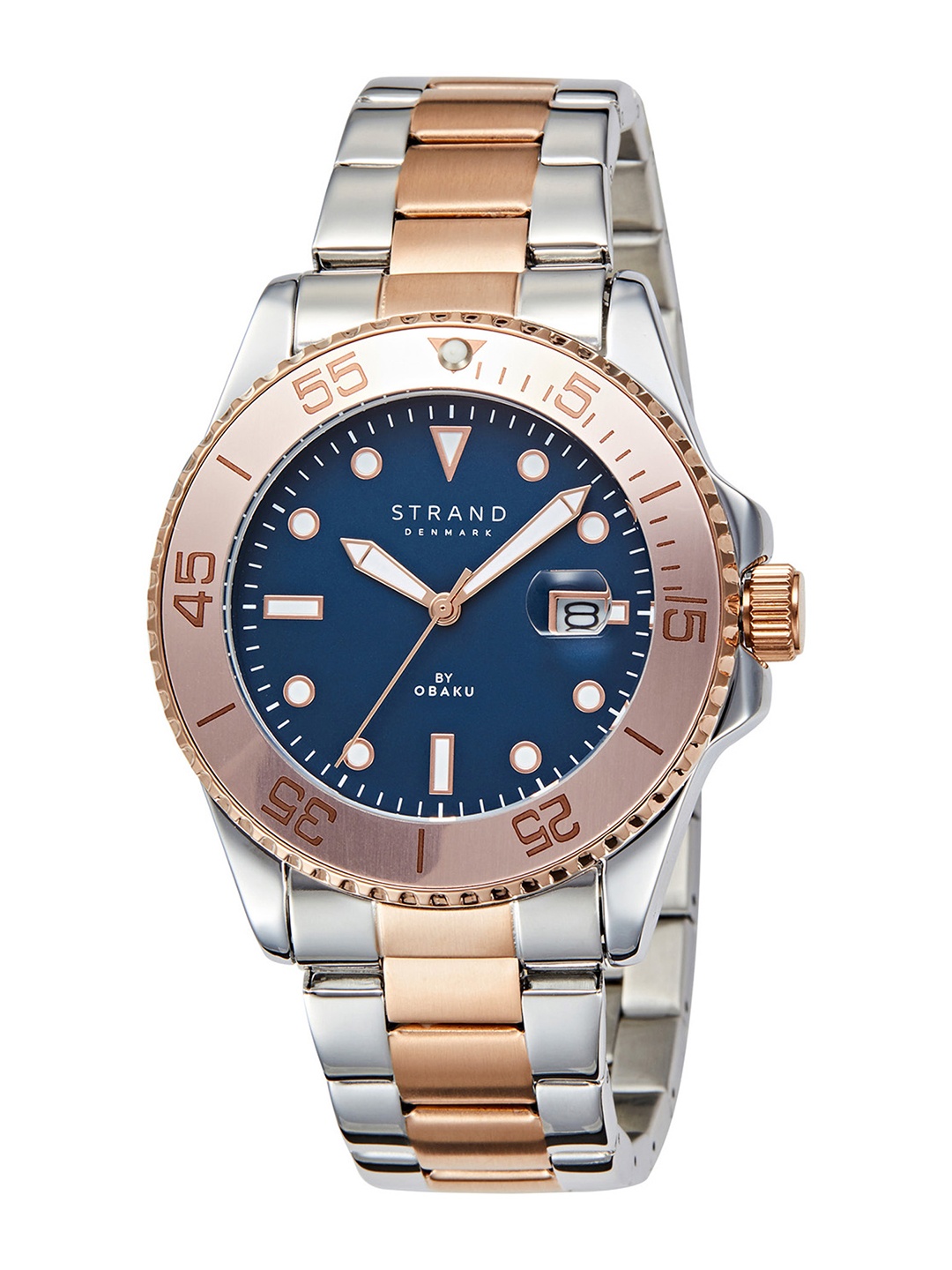 

STRAND BY OBAKU Men Blue Brass Embellished Dial & Gold Toned Stainless Steel Bracelet Style Straps Analogue Watch