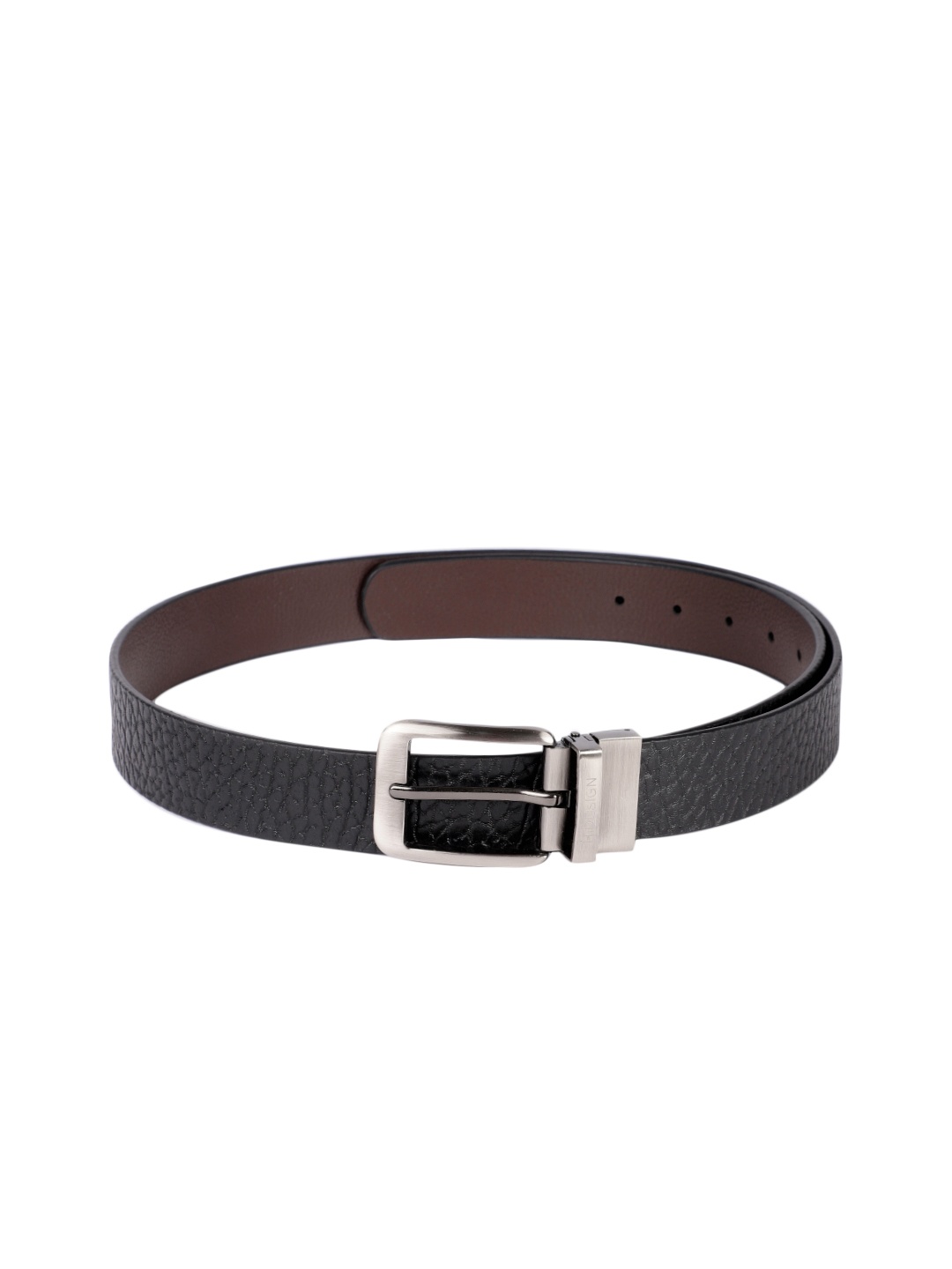 

Hidesign Men Black & Brown Reversible Textured Leather Belt