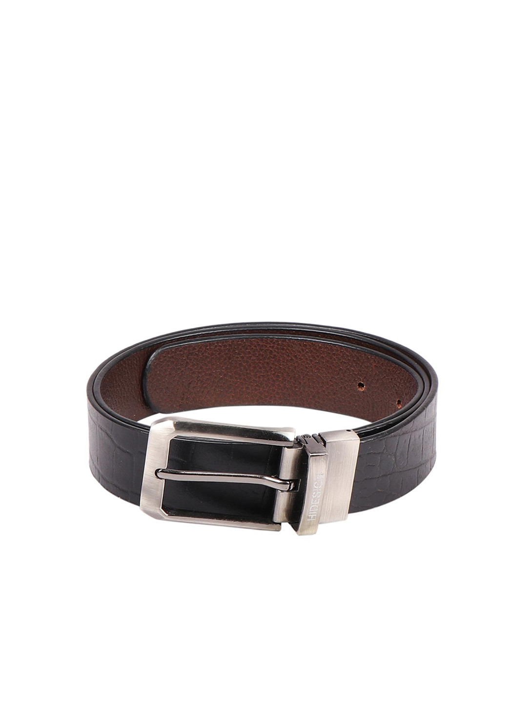 

Hidesign Men Black & Brown Textured Reversible Leather Belt