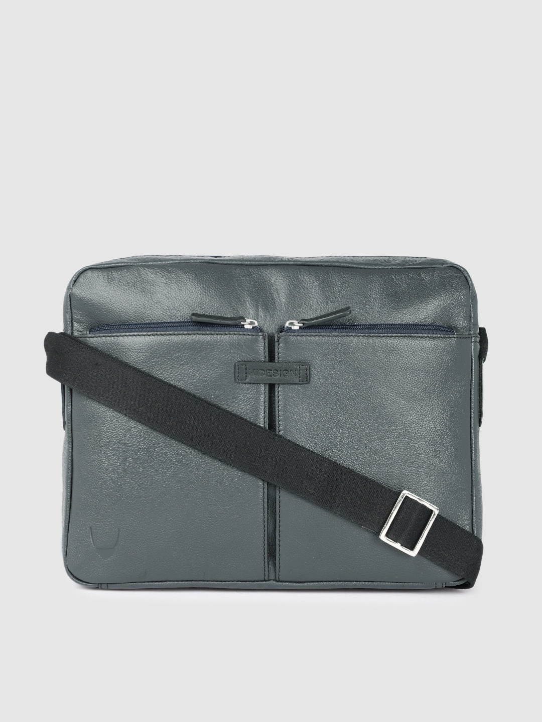 

Hidesign Men Navy Blue Solid Leather Laptop Bag