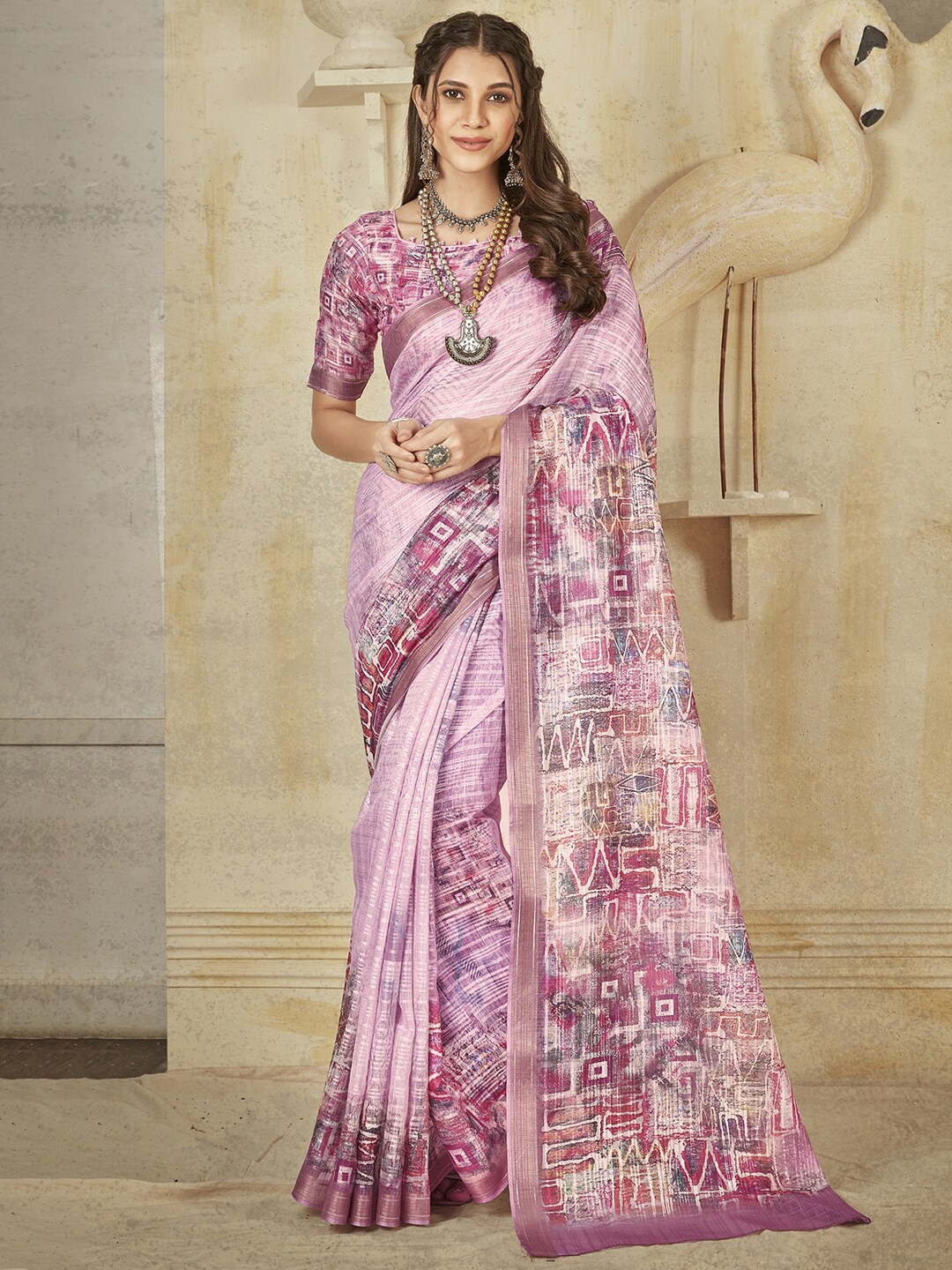

Saree mall Mauve & White Silk Blend Banarasi Sarees