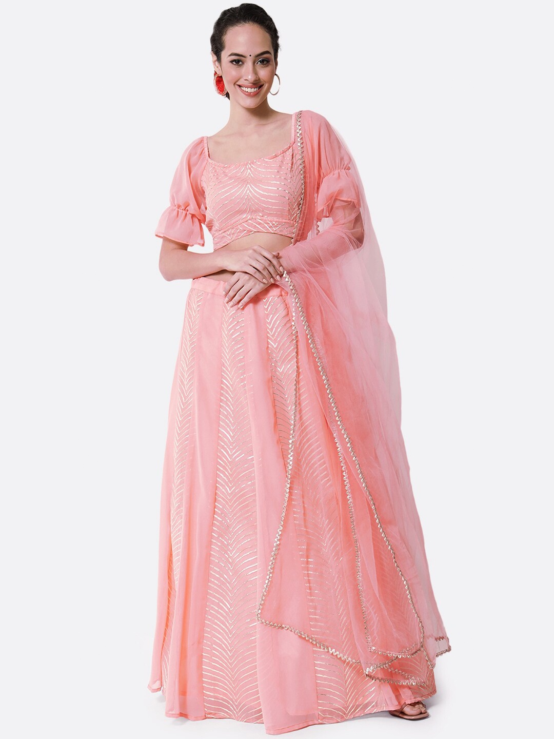 

studio rasa Pink & Silver-Toned Embellished Sequinned Ready to Wear Lehenga & Blouse With Dupatta