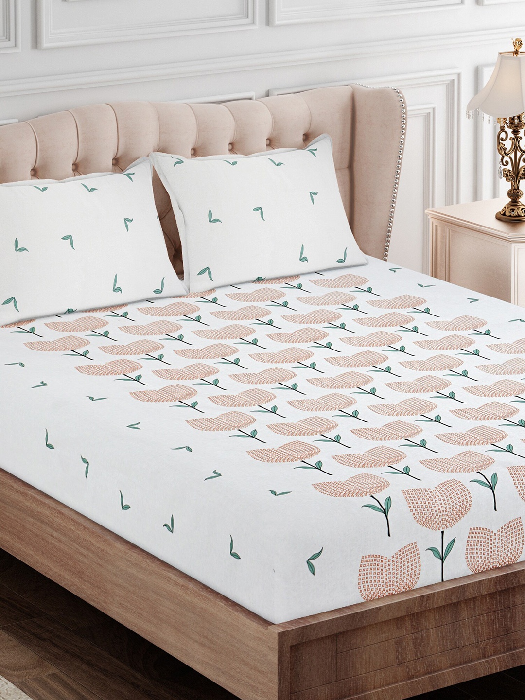 

SEJ by Nisha Gupta Floral 144 TC Queen Bedsheet with 2 Pillow Covers, Brown