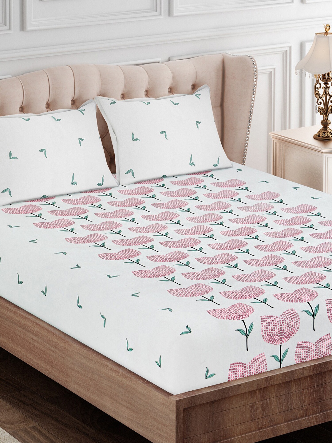

SEJ by Nisha Gupta Floral 144 TC Queen Bedsheet with 2 Pillow Covers, Pink