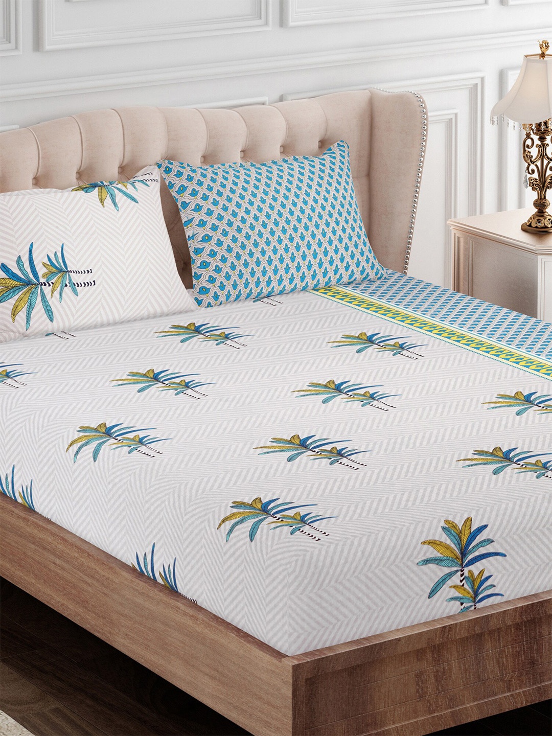 

SEJ by Nisha Gupta 144 TC Queen Bedsheet with 2 Pillow Covers, Blue