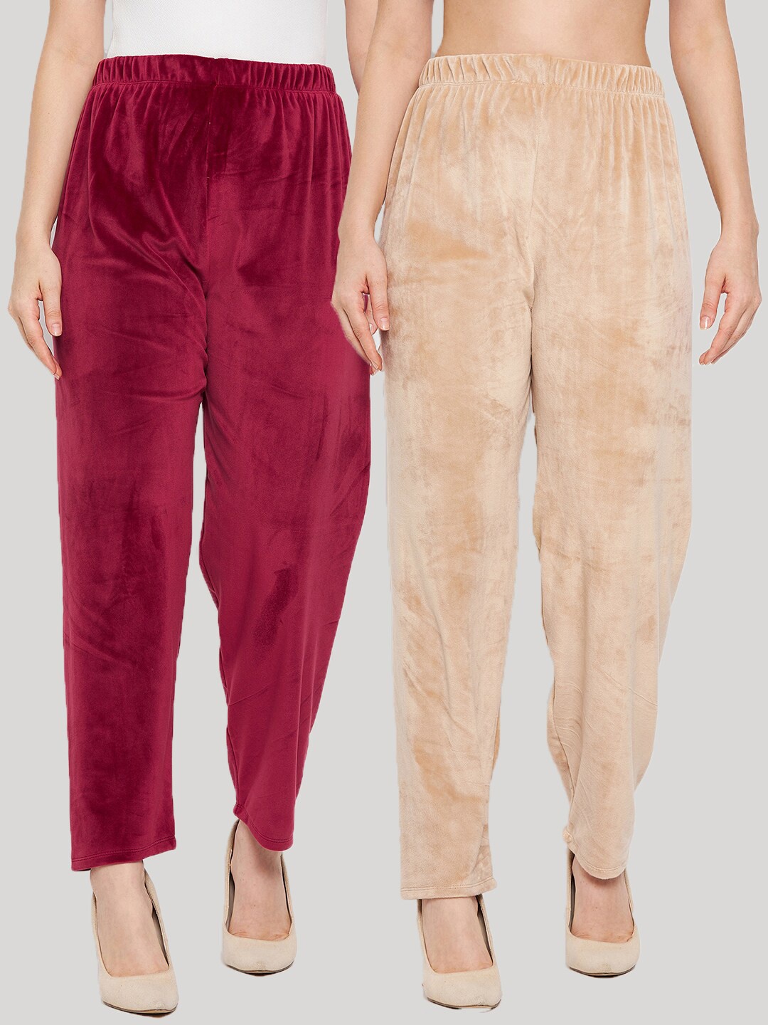 

Clora Creation Women Pack of 2 Maroon & Beige Velvet Palazzos