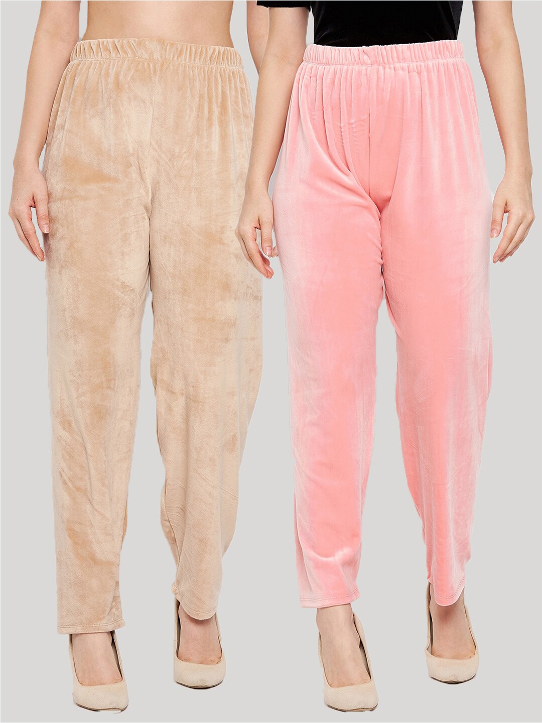 

Clora Creation Women Pack of 2 Pink & Brown Velvet Palazzos