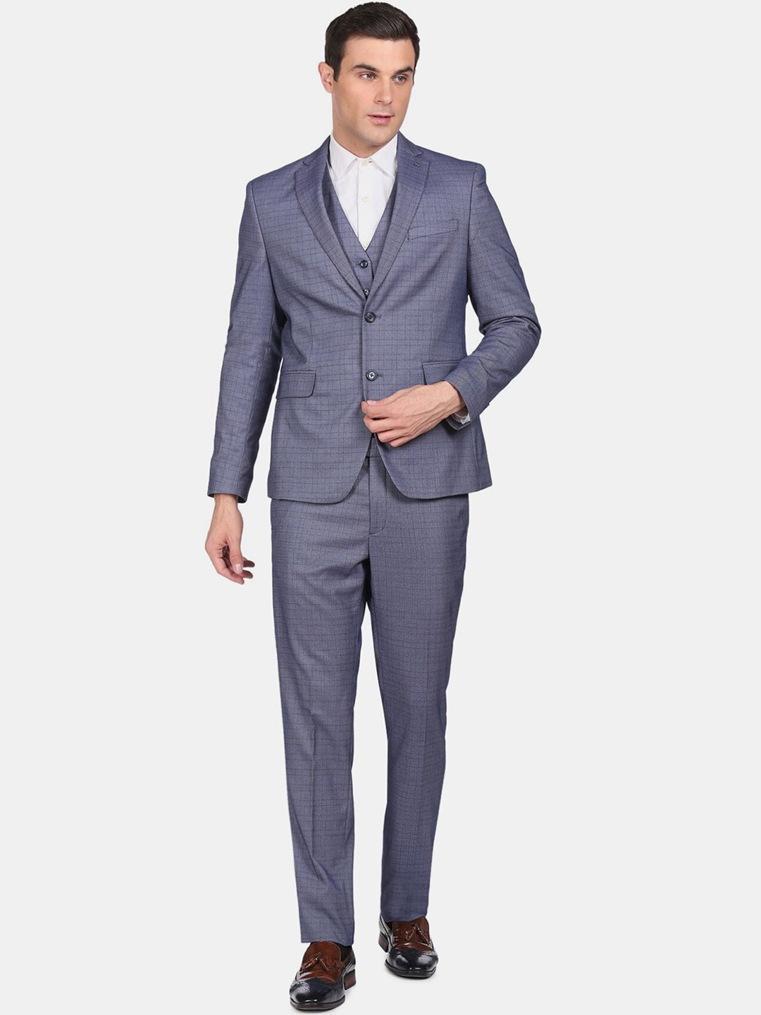 

Arrow Men Checked Tailored Fit 3-Piece Formal Suit, Blue