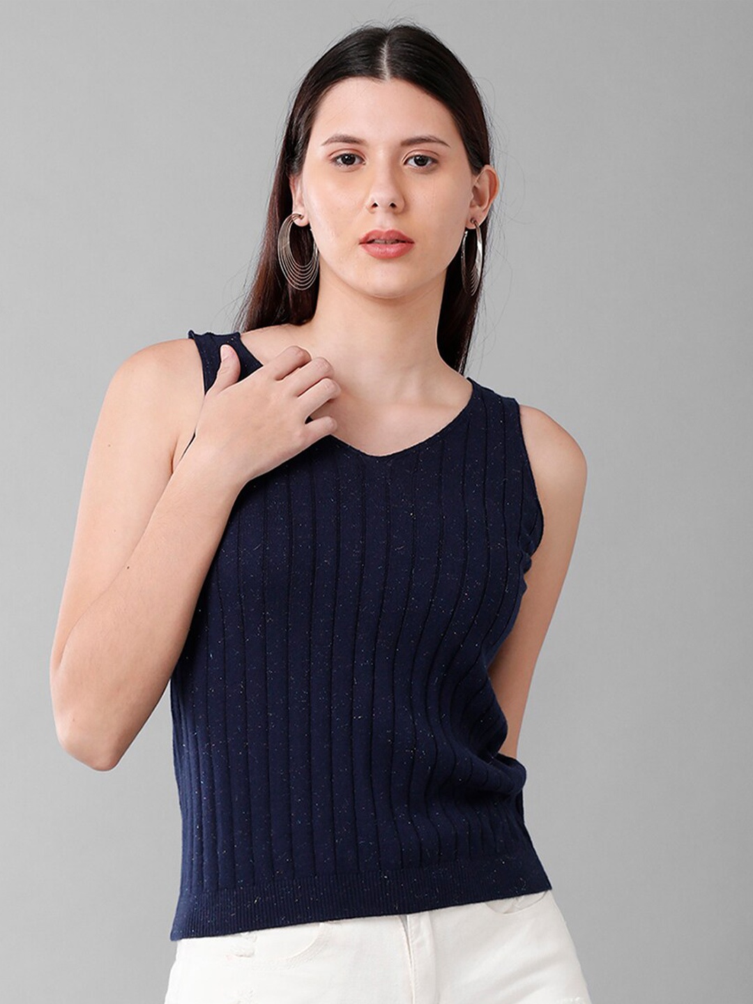 

IDENTITI Navy Blue Solid Knitted Top