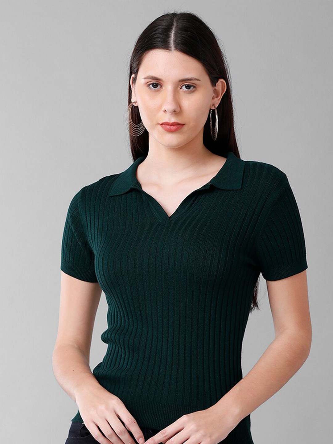 

IDENTITI Women Green Ribbed Top