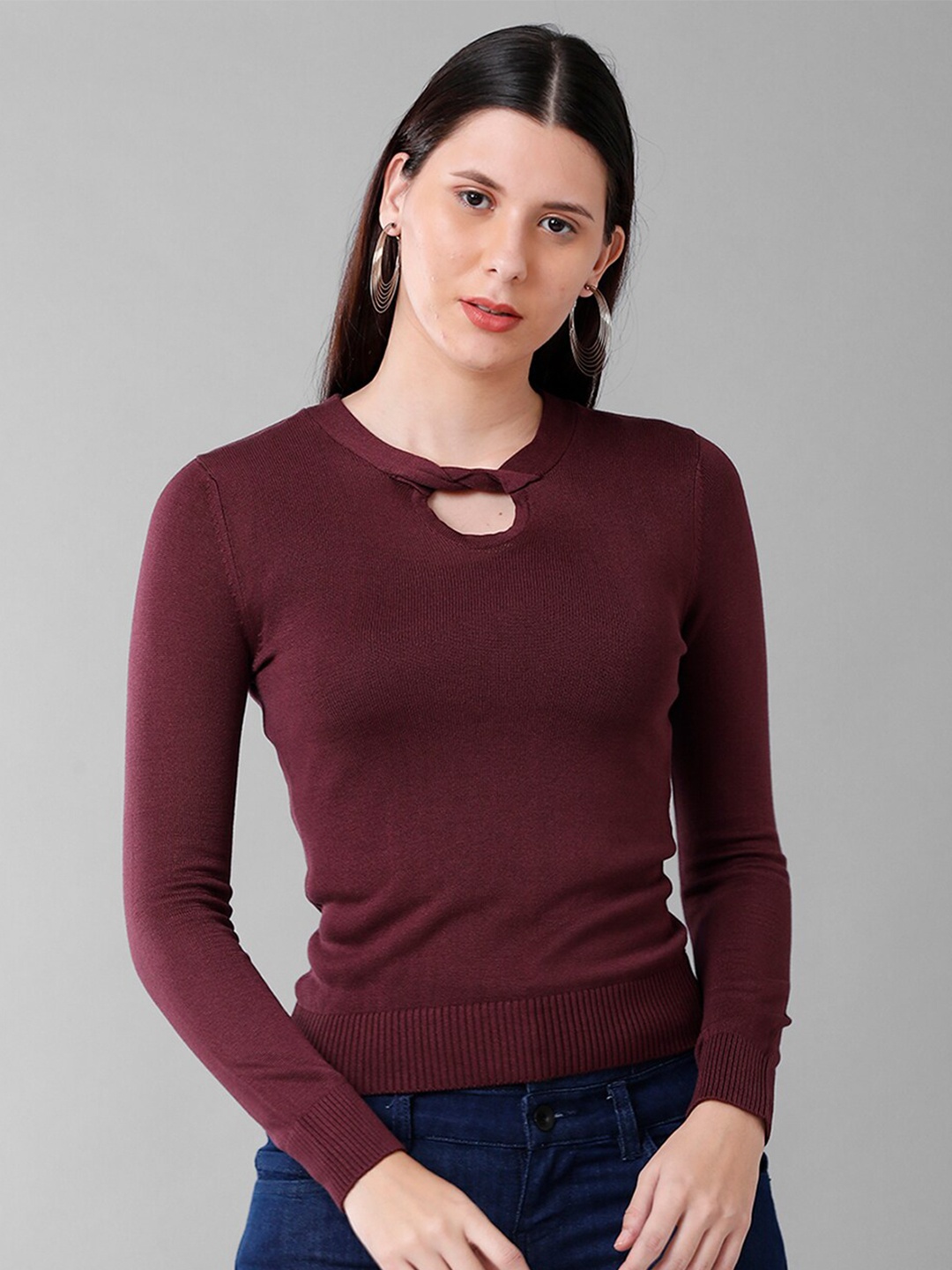 

IDENTITI Women Maroon Solid Keyhole Neck Top