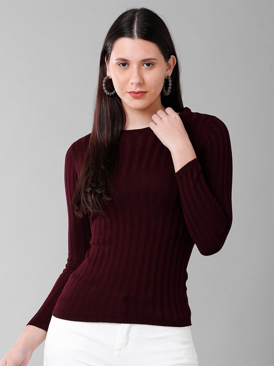 

IDENTITI Women Burgundy Self Design Top