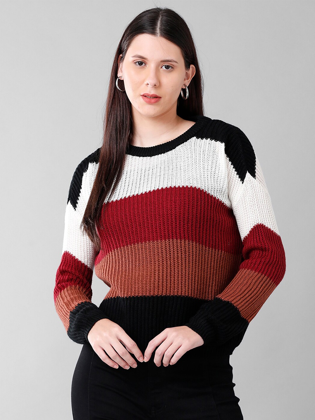 

IDENTITI Women White & Red Colourblocked Acrylic Top