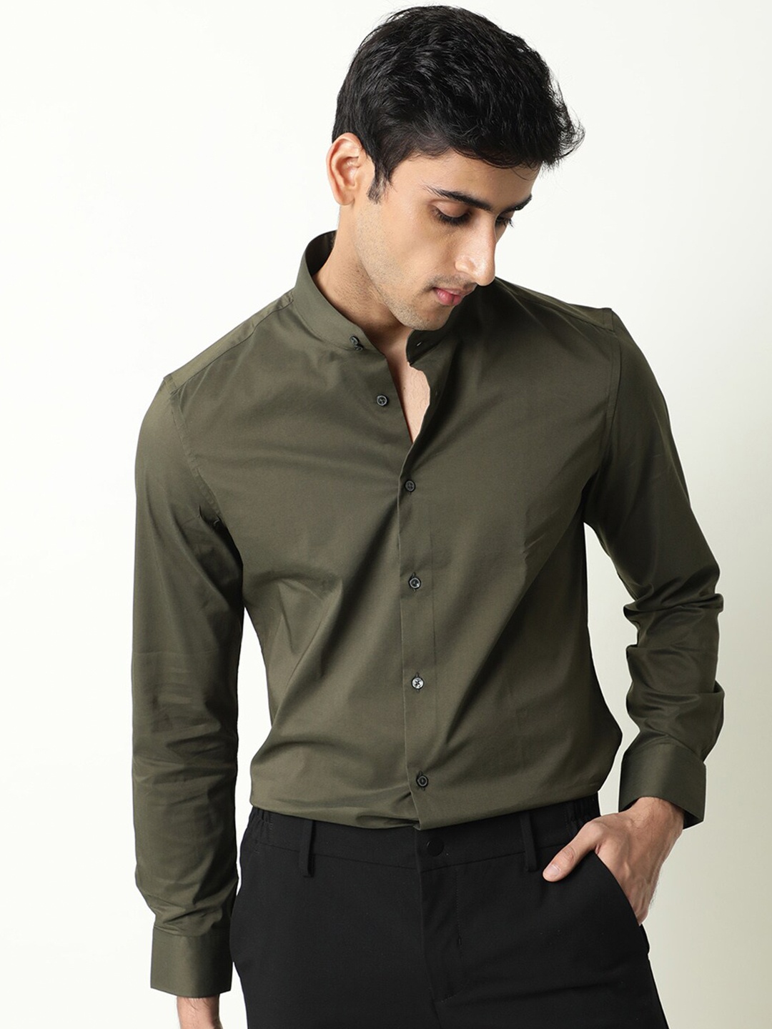 

RARE RABBIT Men Olive Green Slim Fit Cotton Casual Shirt