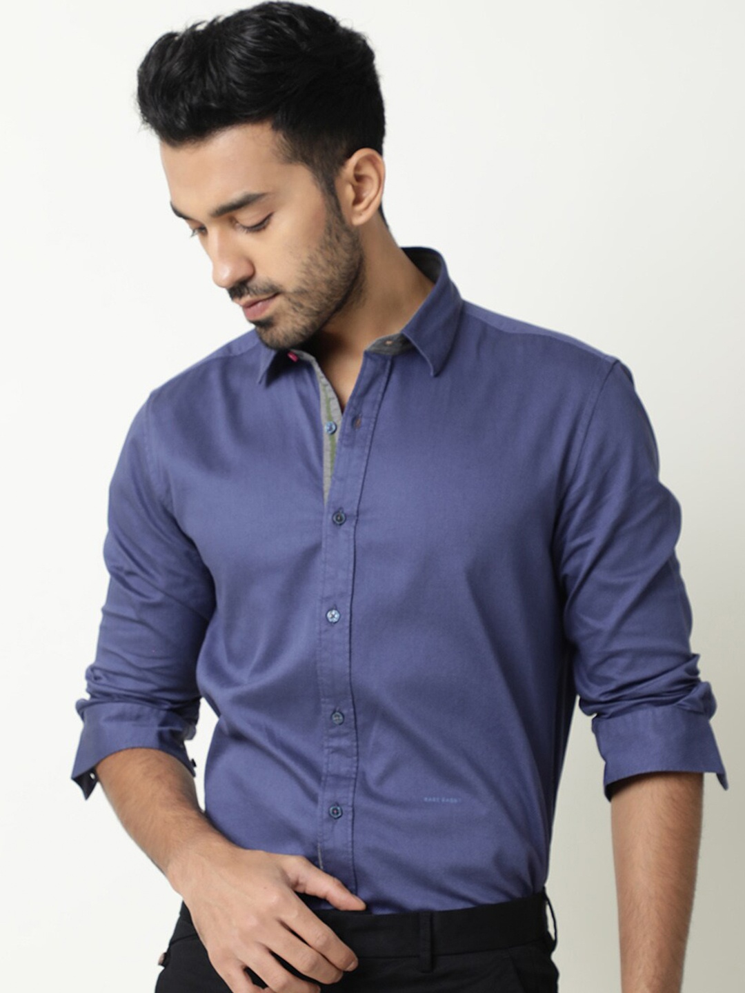 

RARE RABBIT Men Mond Slim Fit Cotton Shirt, Blue