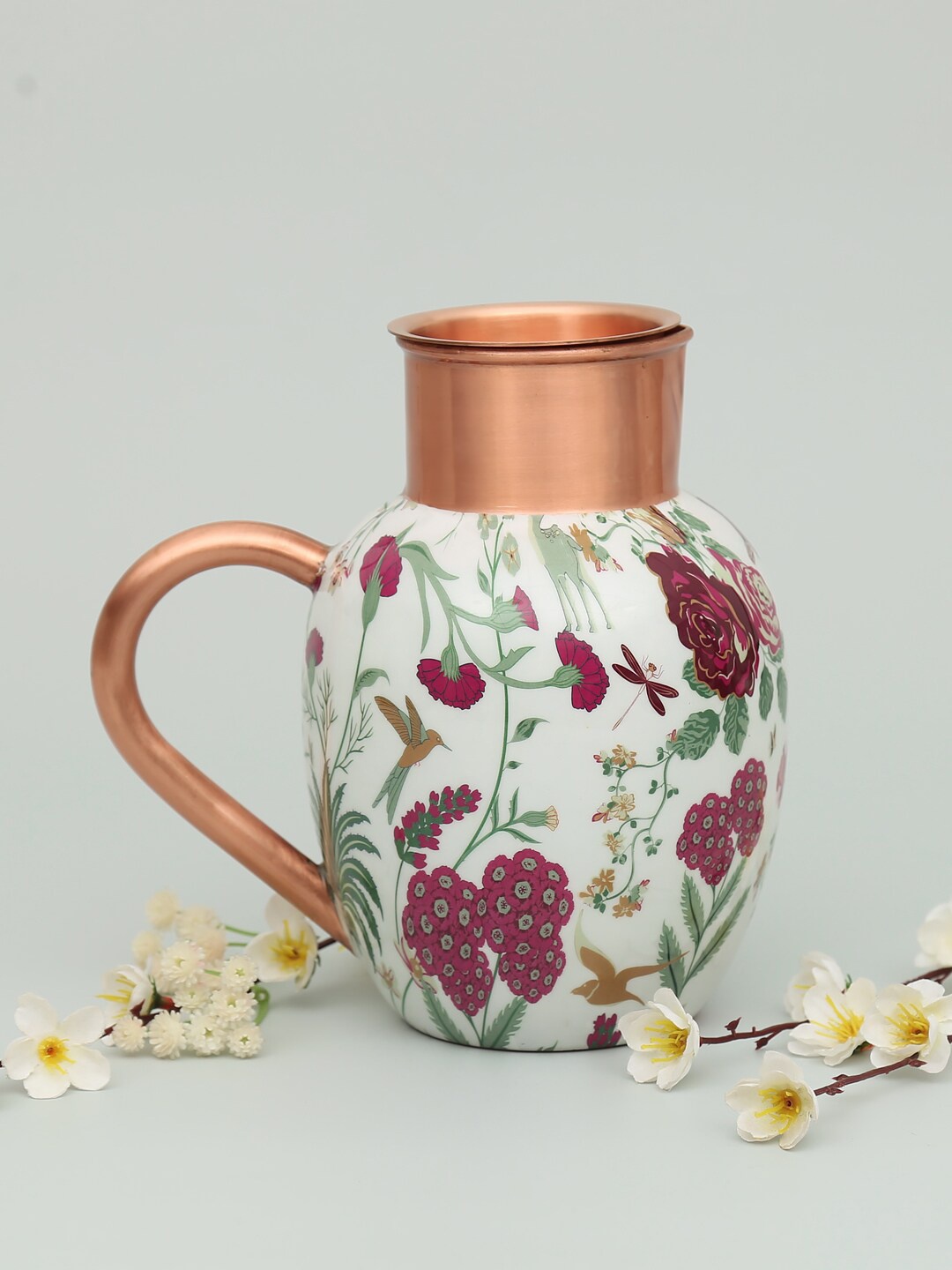 

India Circus by Krsnaa Mehta White Floral Copper Jug With Tumbler