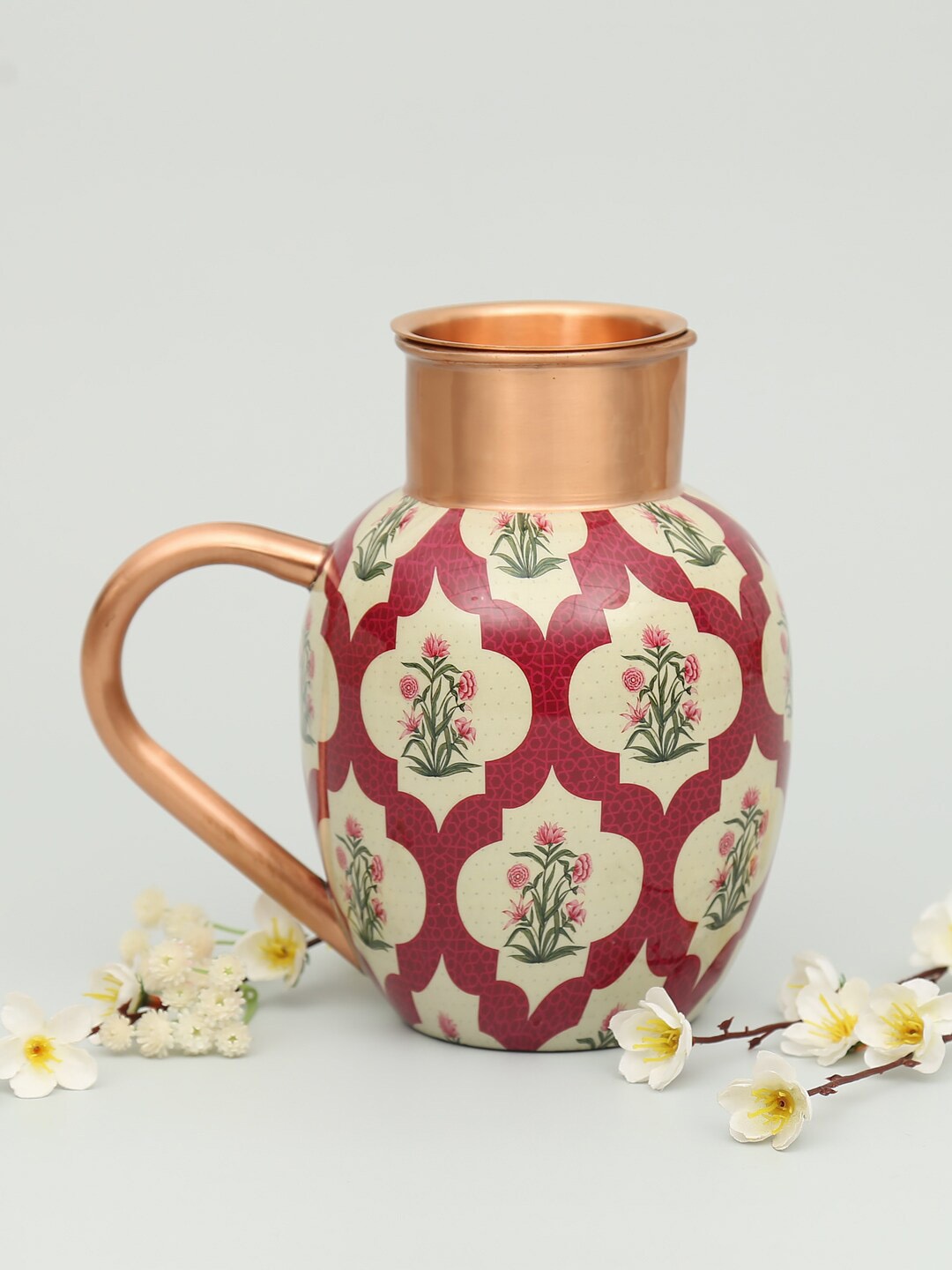 

India Circus by Krsnaa Mehta 2 Pieces of Red Printed Copper Jug Set, Off white