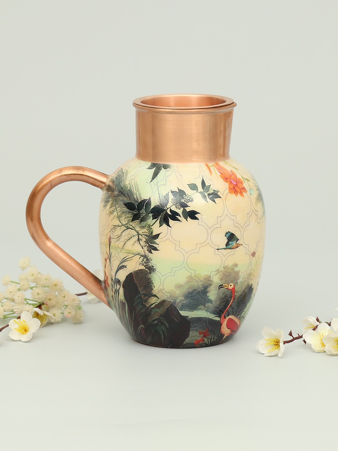 

India Circus by Krsnaa Mehta 2 Pieces of copper-Toned & White Printed Pure Copper Jug Set, Cream