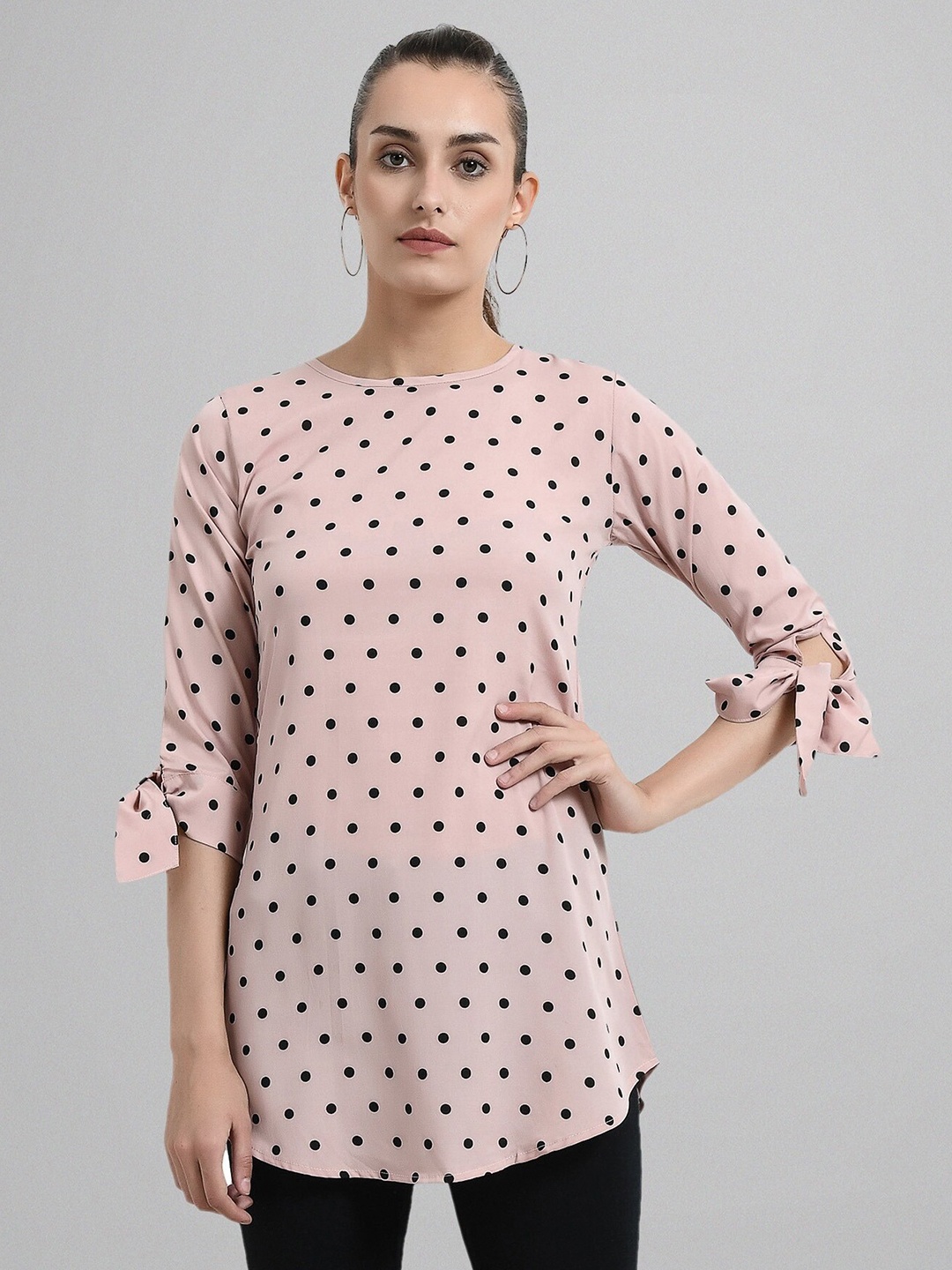 

Fashfun Women's Light Pink Polka Printed Tunic Kurti_