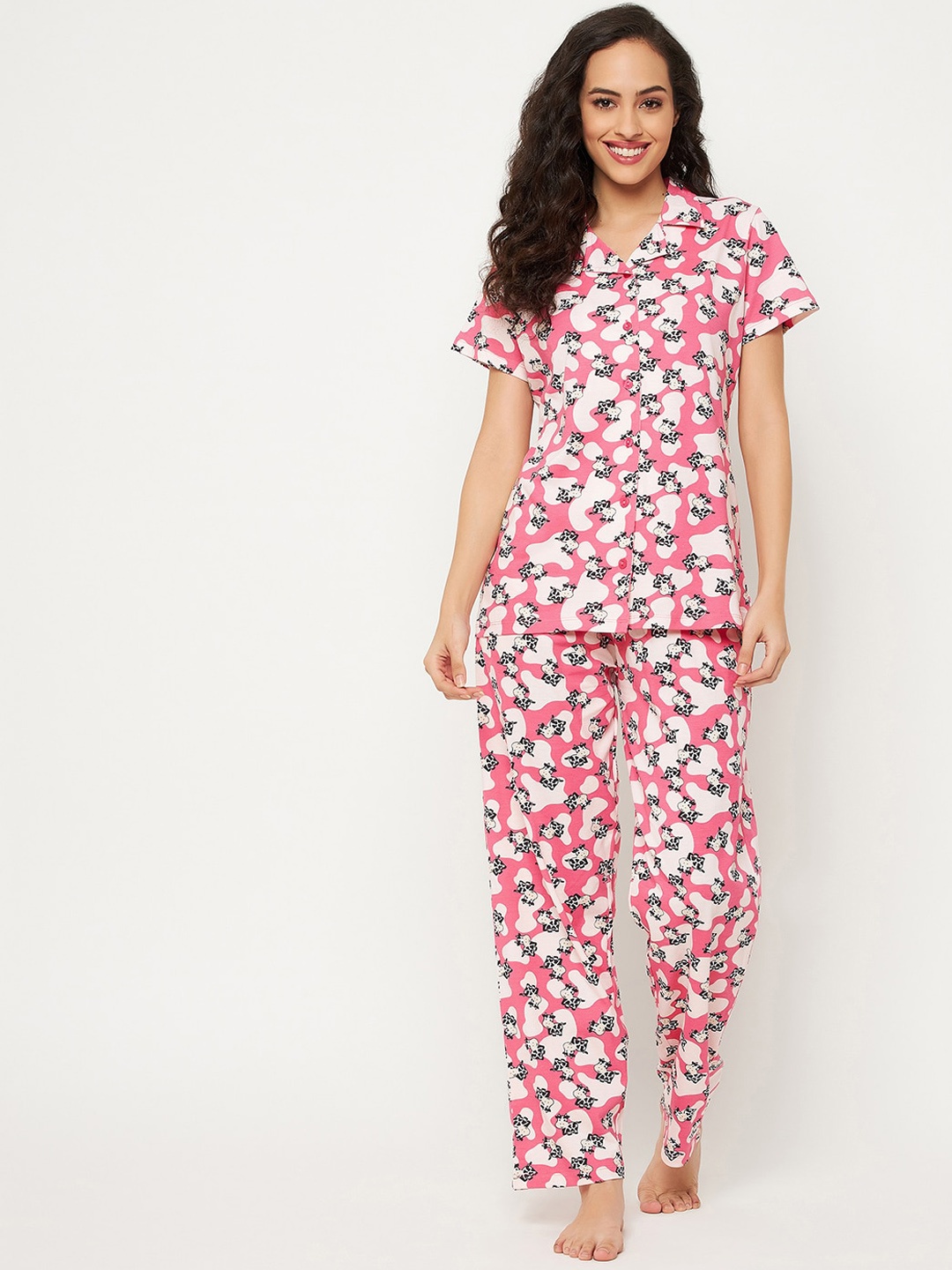 

Clovia Women Pink & White Printed Night suit