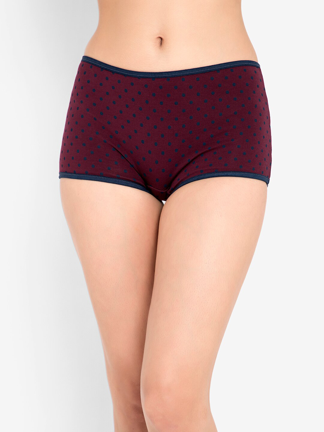 

Clovia Women Maroon Polka Dot Printed Pure Cotton Boyshorts Briefs