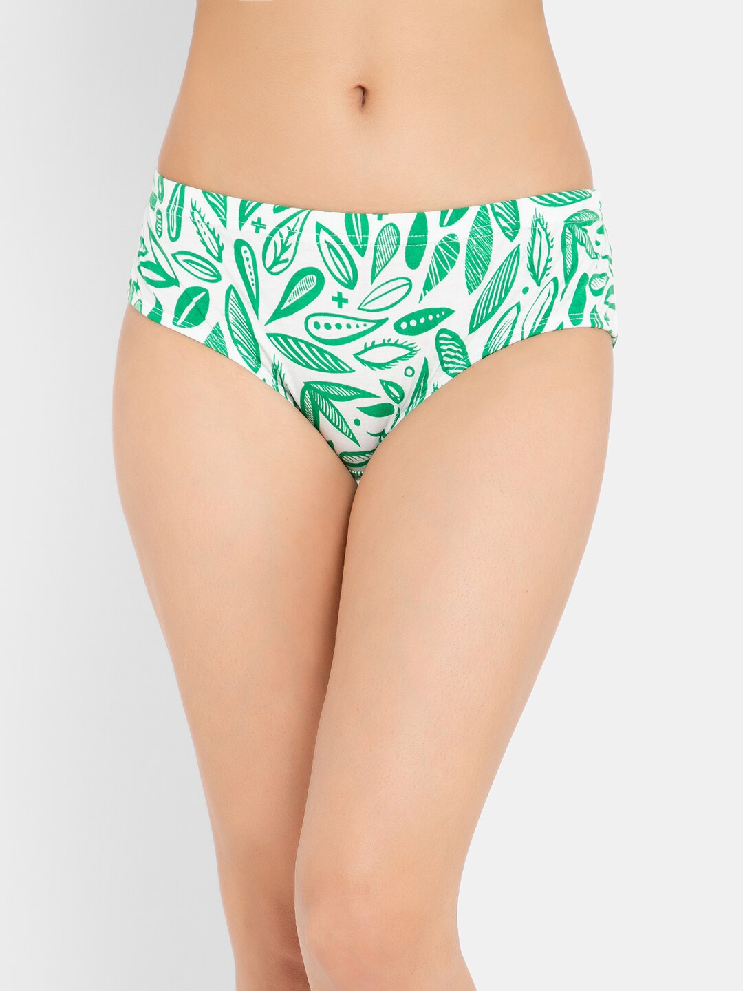 

Clovia Women Leaf Print Mid-Waist Inner Elastic Pure Cotton Hipster Briefs PN2855T183XL, White