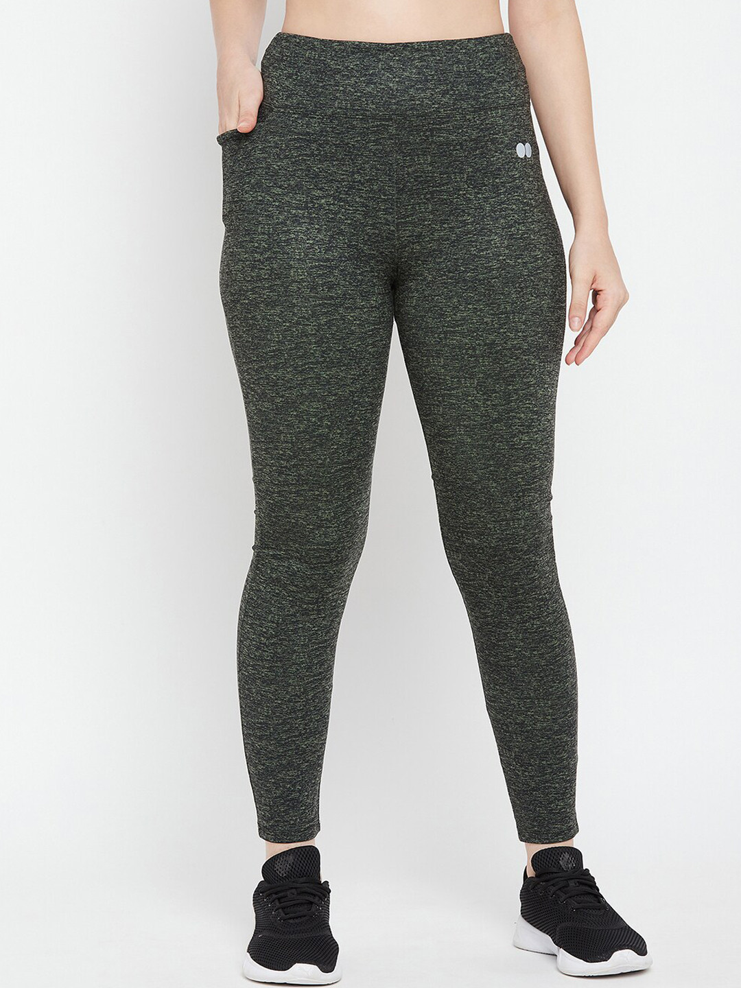 

Clovia Women Printed Ankle Length Training Tights, Green