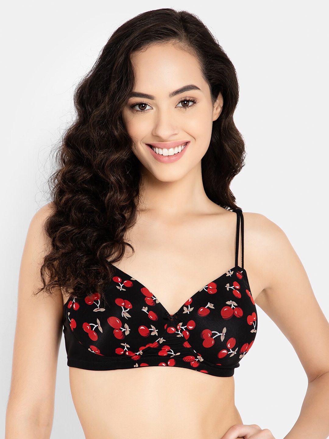 

Clovia Black & Red Printed Bra Lightly Padded