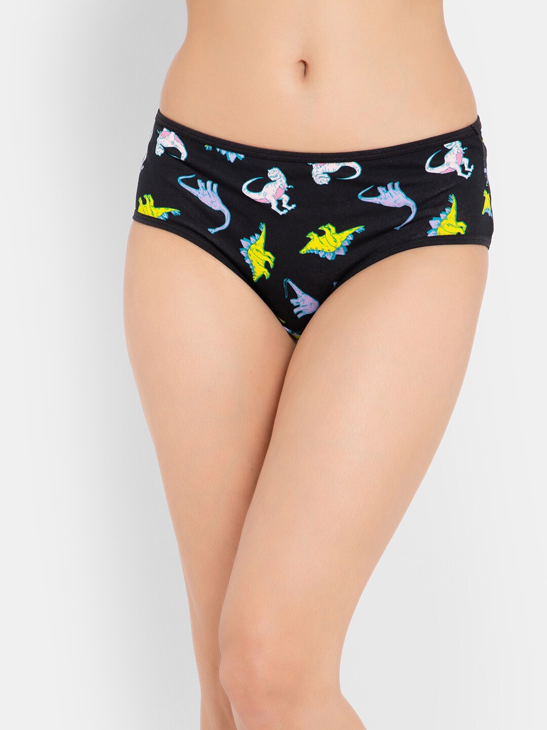 

Clovia Women Cotton Mid Waist Dinosaur Print Hipster Briefs, Black
